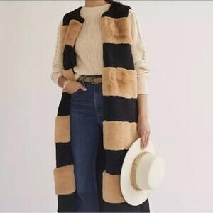 Anthropologie Striped Faux Fur Vest o/s